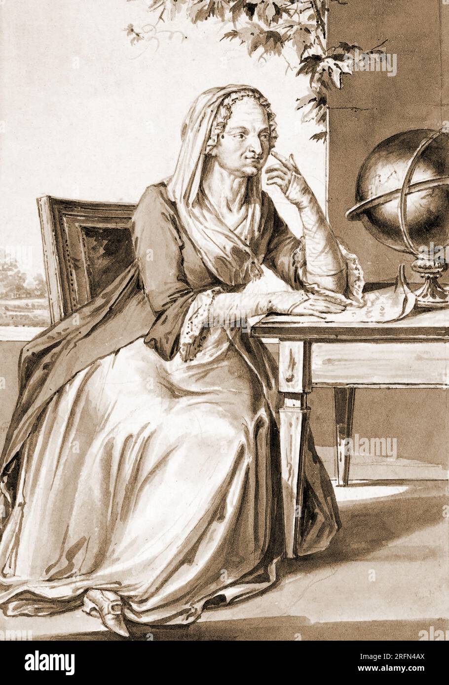 Ritratto di Maria Gaetana Agnesi (1718-1799), matematica e filosofa italiana, che fu la prima donna a scrivere un manuale di matematica e la prima donna professoressa di matematica in un'università. È nota per il suo lavoro nel calcolo differenziale e sulla curva cubica nota come la "strega di Agnesi". Schizzo non datato di Jean-Baptiste-Francois Bosio (1764-1827). Foto Stock