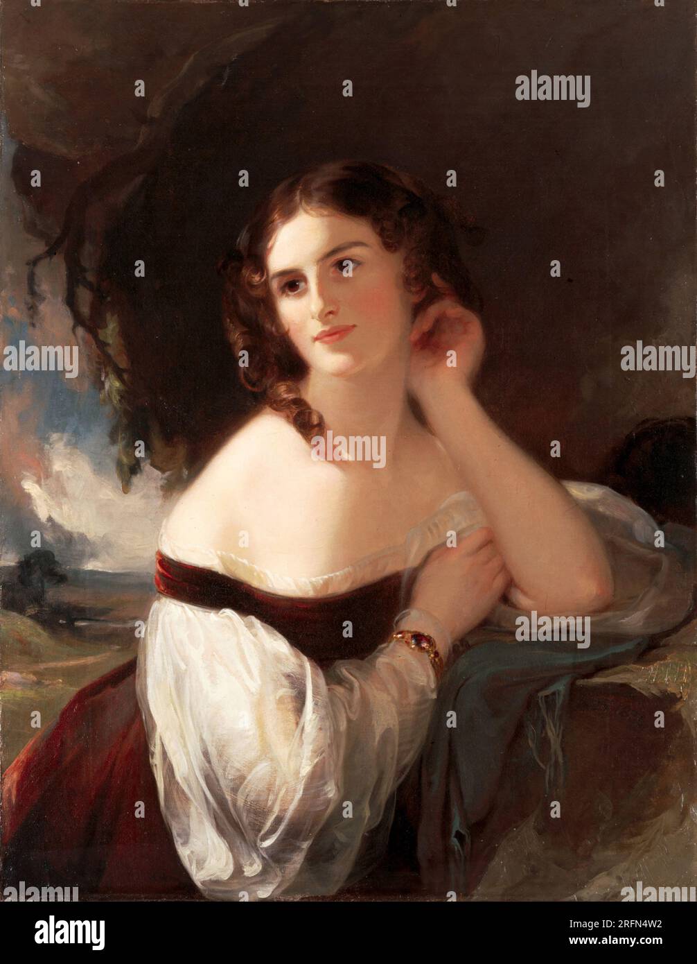 Frances Anne Kemble, dipinto di Thomas Sully, 1834. Fanny Kemble (1809-1893) è stata un'attrice teatrale britannica del XIX secolo, scrittrice popolare e abolizionista le cui opere pubblicate includono opere teatrali, poesie, undici volumi di memorie, scritture di viaggio e opere sul teatro. Foto Stock