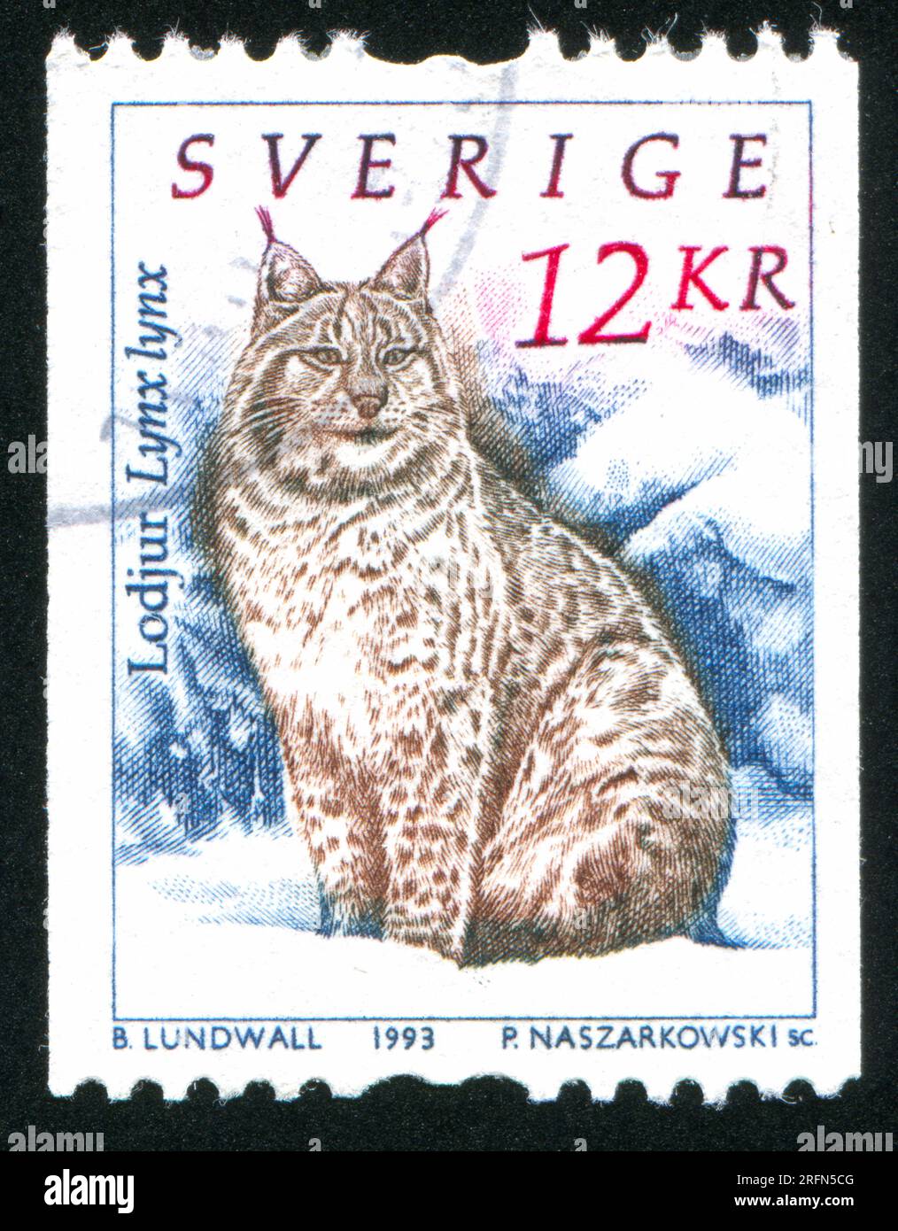 SVEZIA - CIRCA 1993: Francobollo stampato dalla Svezia, mostra lince, circa 1993 Foto Stock