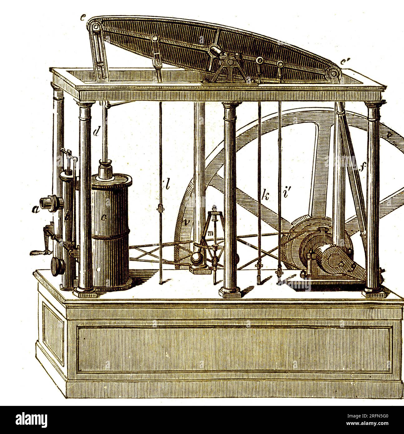 Il motore a vapore Watts è stato il primo a utilizzare il vapore ad una pressione per azionare il pistone, aiutato da un vuoto parziale. Foto Stock