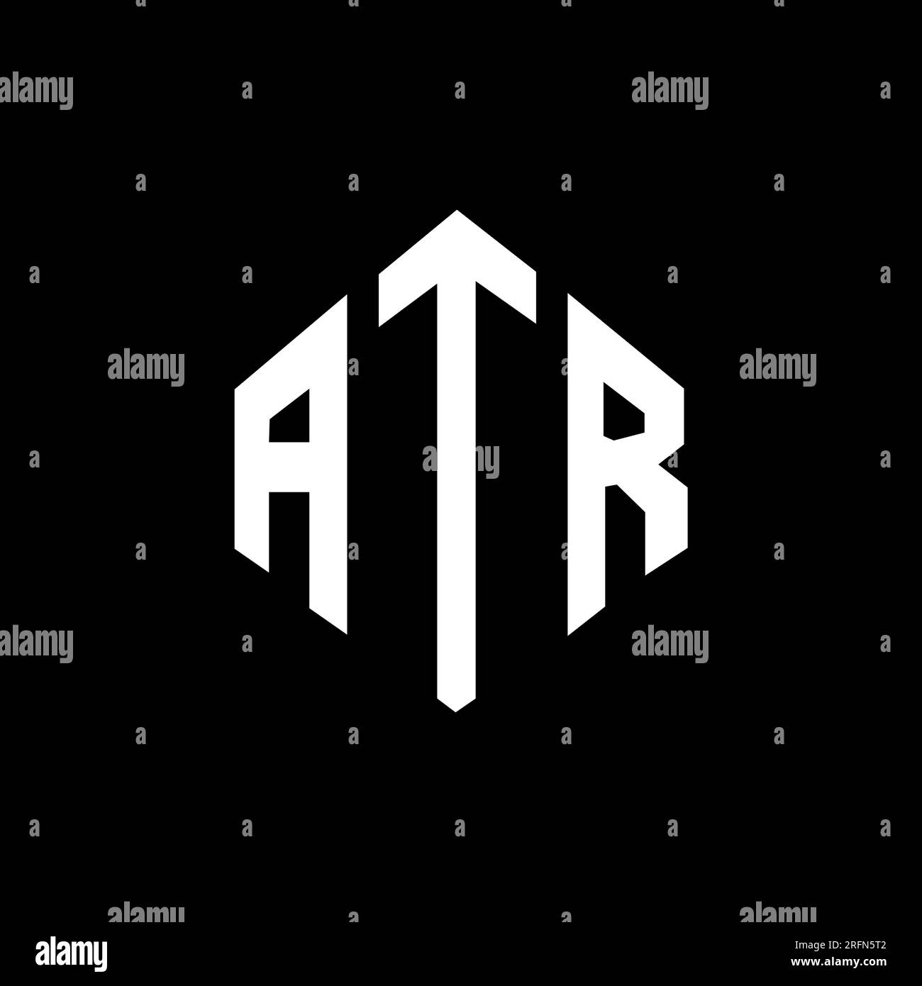 Logo ATR Letter con forma poligonale. Design con logo a forma di cubo e poligono ATR. Modello logo vettoriale esagonale ATR colori bianco e nero. ATR monogr Illustrazione Vettoriale