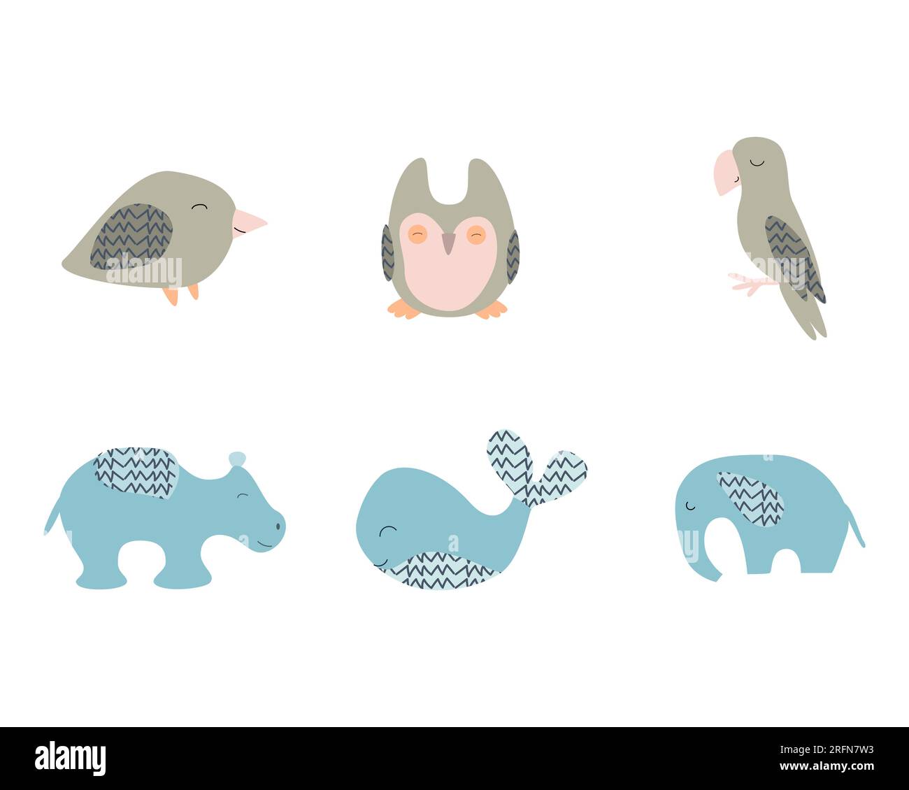 set di giocattoli animali in stile scandi, cartoni animati Illustrazione Vettoriale