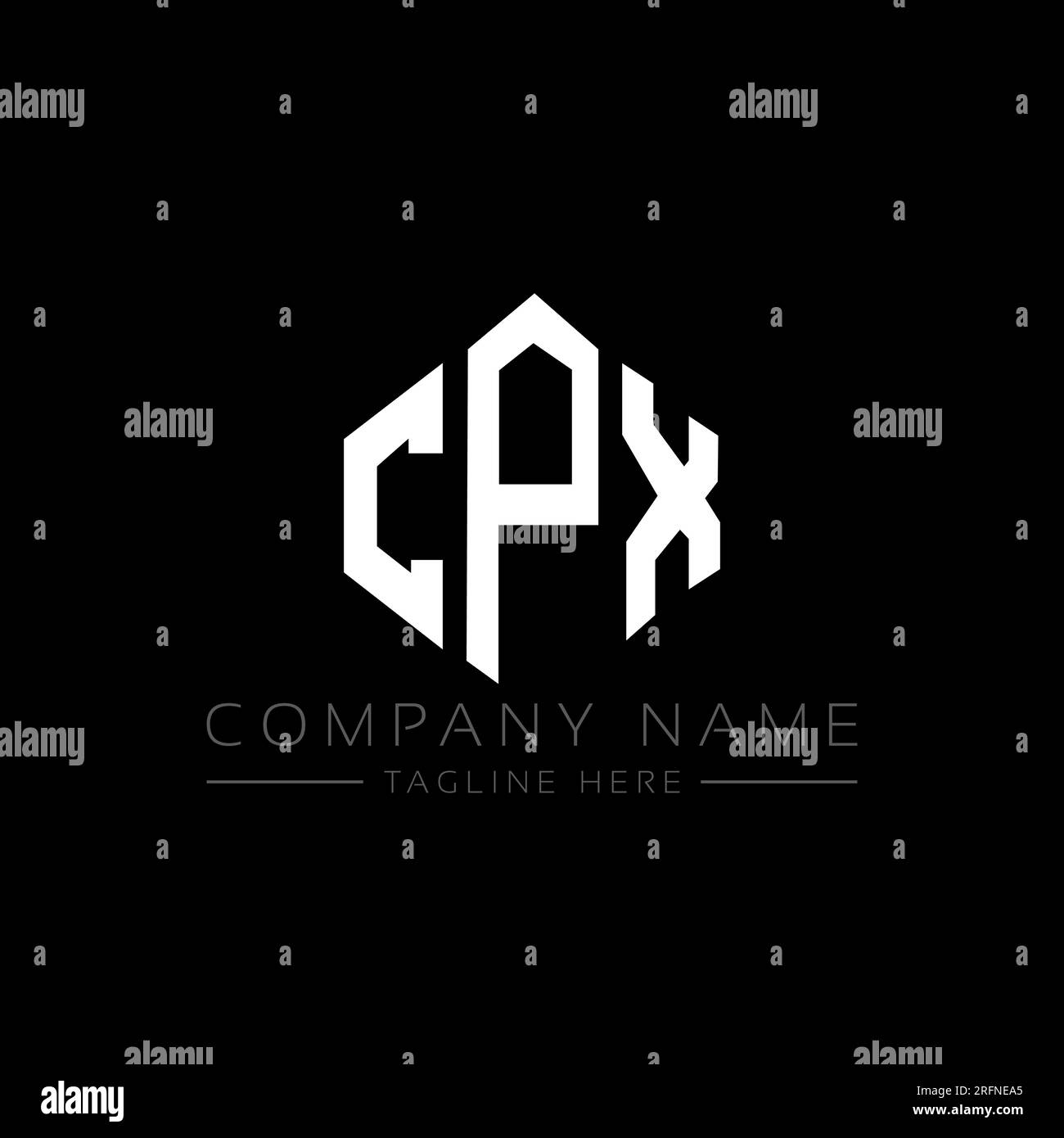 Logo CPX Letter con forma poligonale. Design del logo a forma di cubo e poligono CPX. Modello con logo vettoriale esagonale CPX in bianco e nero. CPX monogr Illustrazione Vettoriale