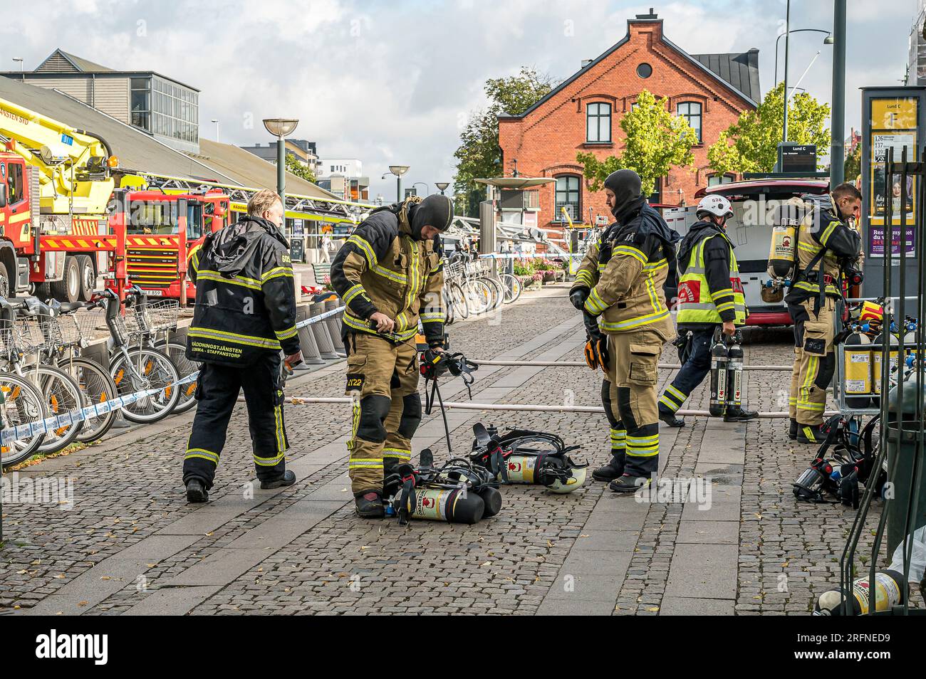 Lund, Svezia, 4 agosto 2023, attacco di fuoco in un bar della stazione ferroviaria di Lund Credit: Stig Alenäs/Alamy Live News Foto Stock