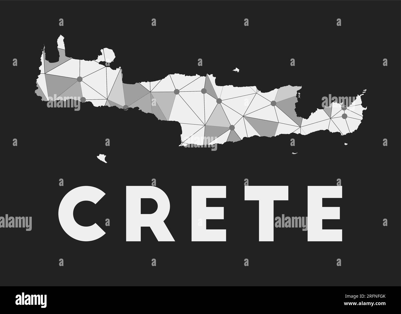 Creta - rete di comunicazione mappa dell'isola. Design geometrico alla moda di Creta su sfondo scuro. Illustrazione Vettoriale