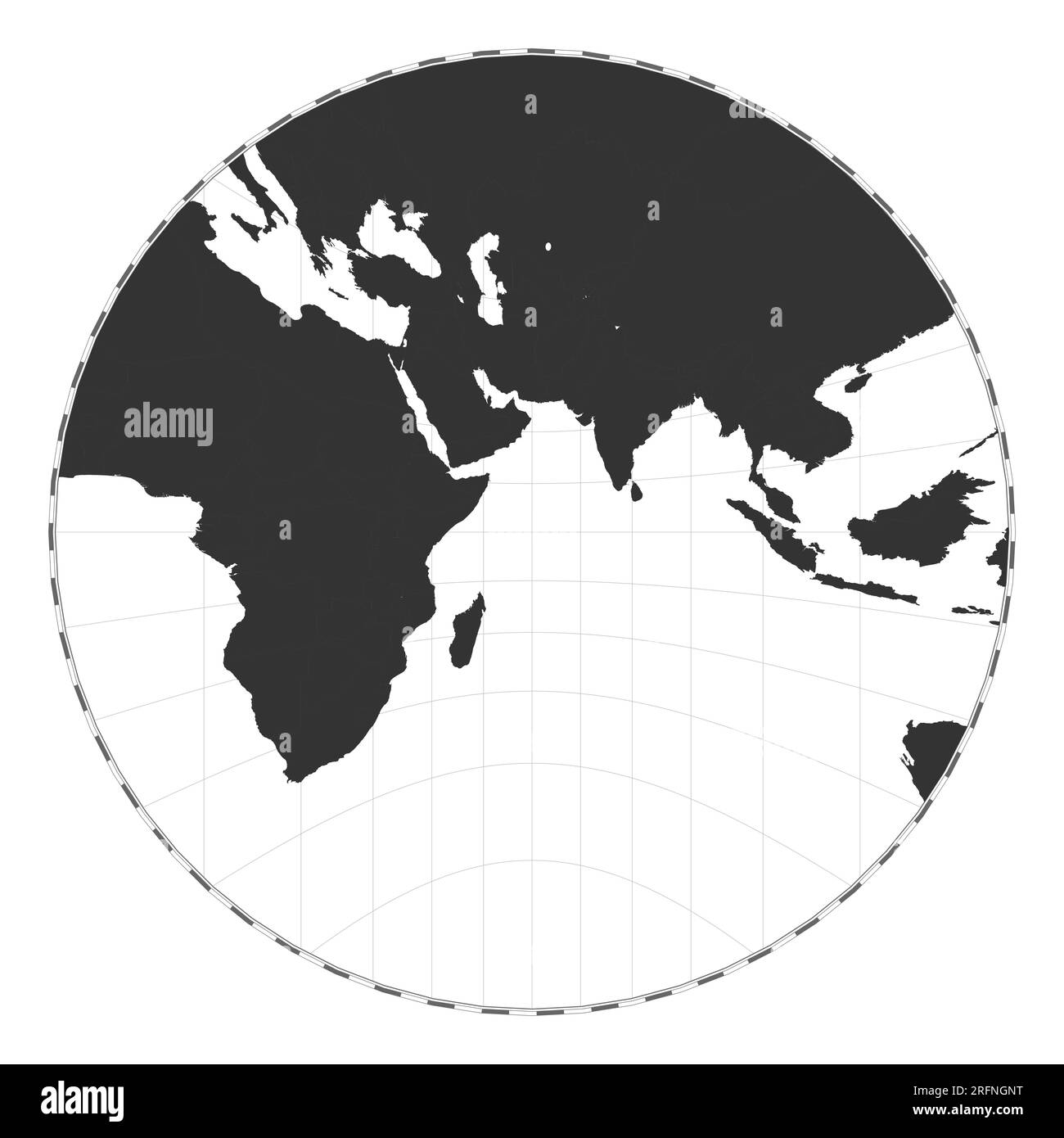 Mappa vettoriale del mondo. Proiezione gnomonica. Mappa geografica del mondo pianeggiante con linee di latitudine e longitudine. Centrato a 60 gradi di longitudine W. Illustrazione vettoriale Illustrazione Vettoriale