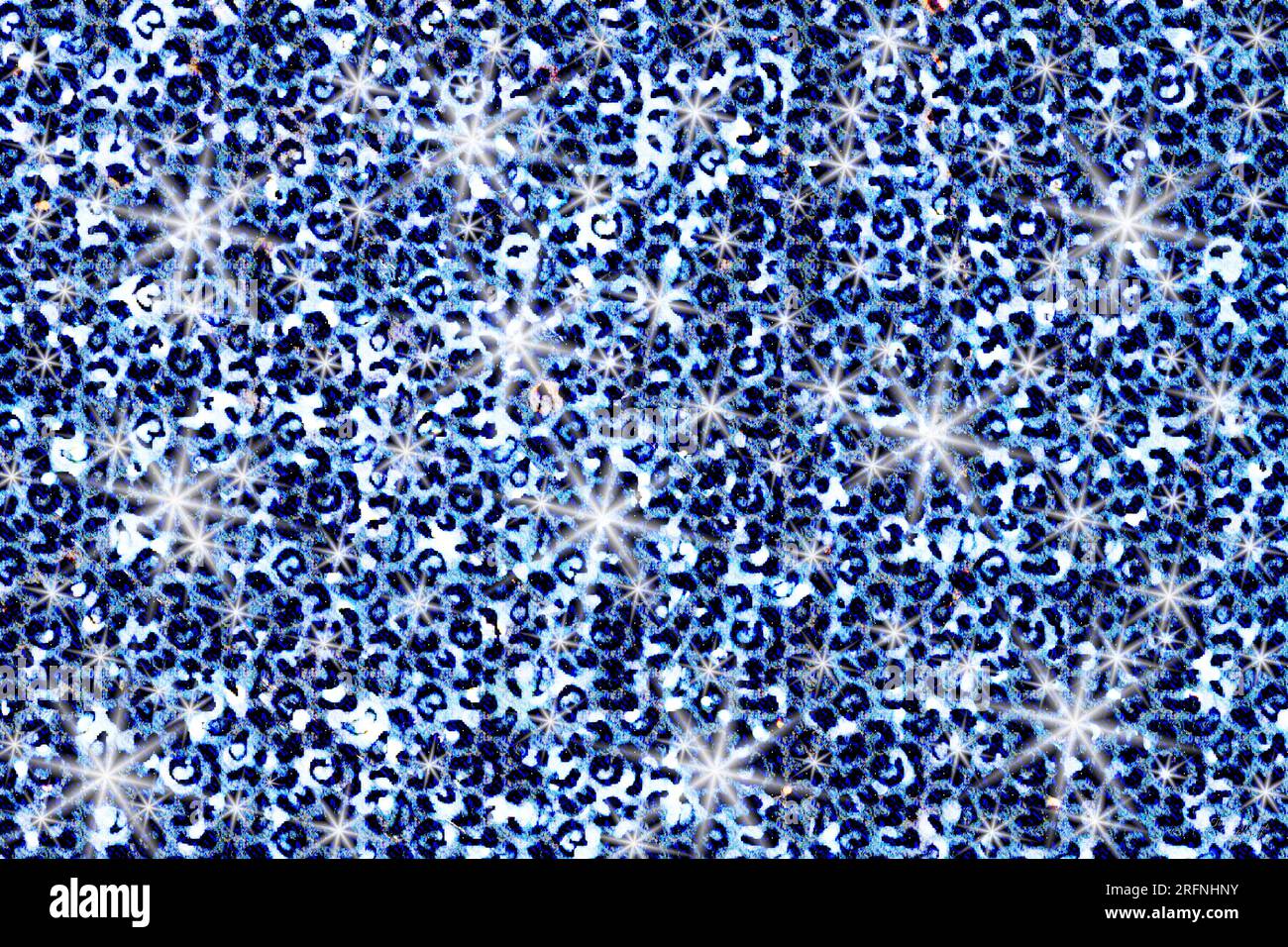 Non puoi sbagliare con un motivo leopardato blu astratto con luci e scintille. Questa è una creazione di arte digitale. Foto Stock