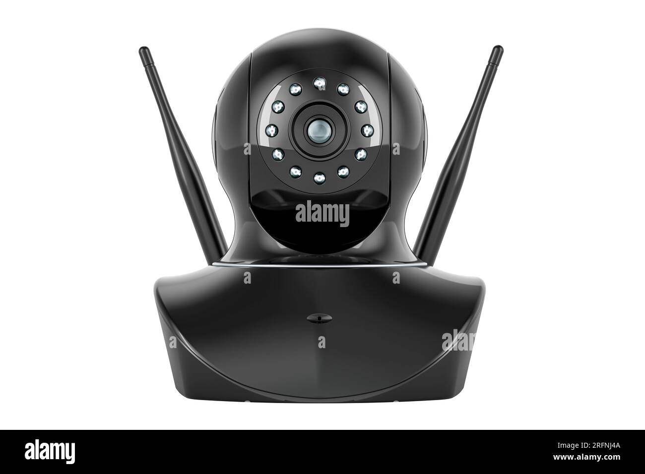 Telecamera IP nera, rendering 3D isolato su sfondo bianco Foto Stock