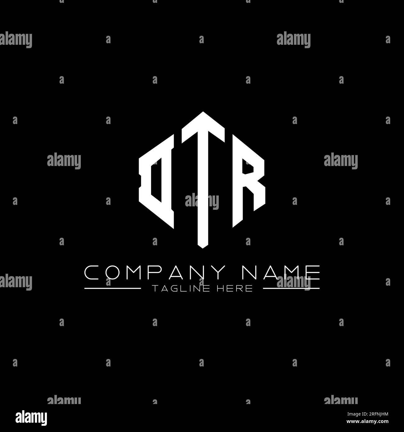 Logo DTR Letter con forma poligonale. Design con logo a forma di cubo e poligono DTR. Modello con logo vettoriale esagonale DTR in bianco e nero. Monogr. DTR Illustrazione Vettoriale