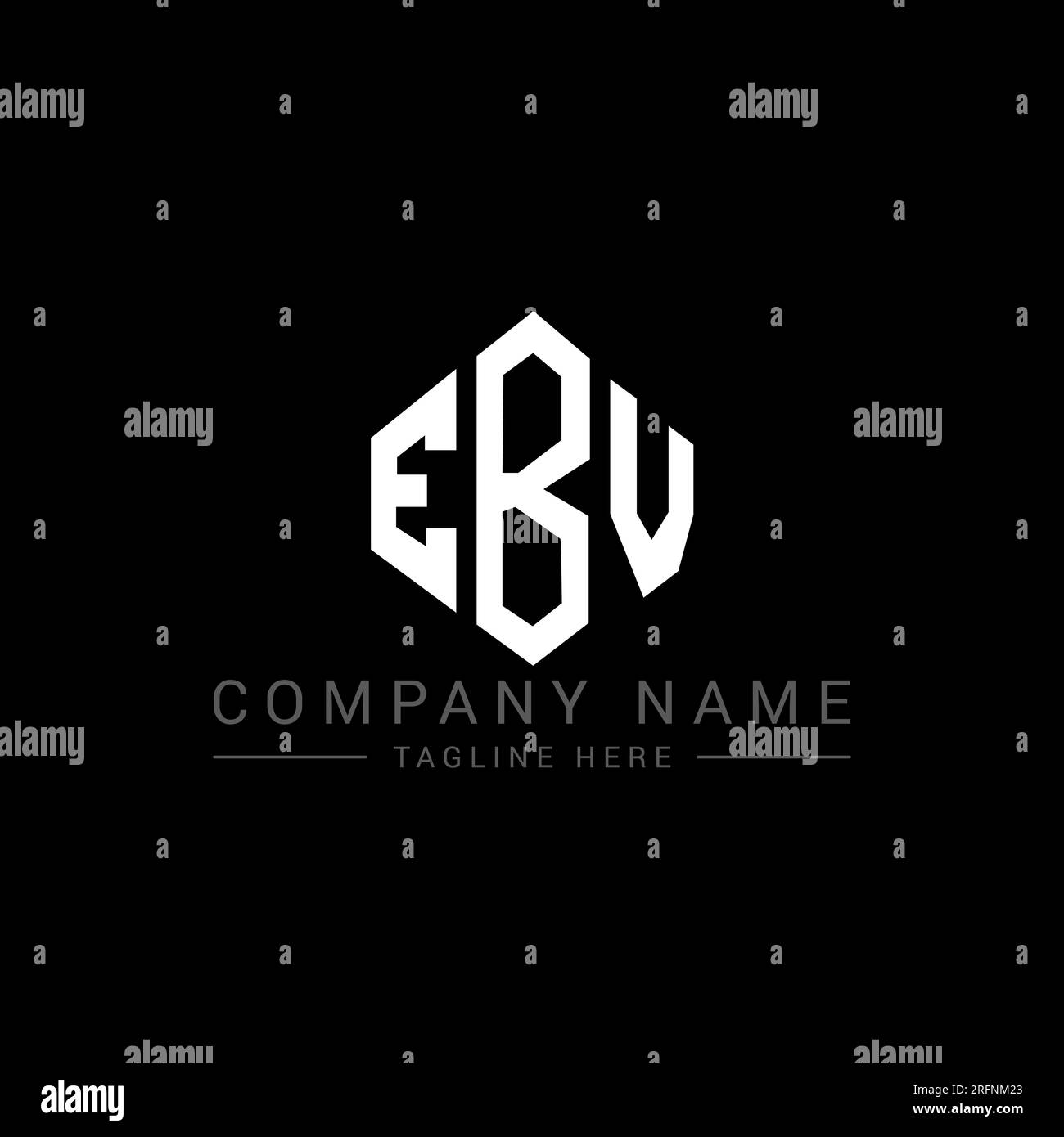 Logo EBV Letter con forma poligonale. Design con logo a forma di cubo e poligono EBV. Modello con logo vettoriale esagonale EBV in bianco e nero. Monogr EBV Illustrazione Vettoriale