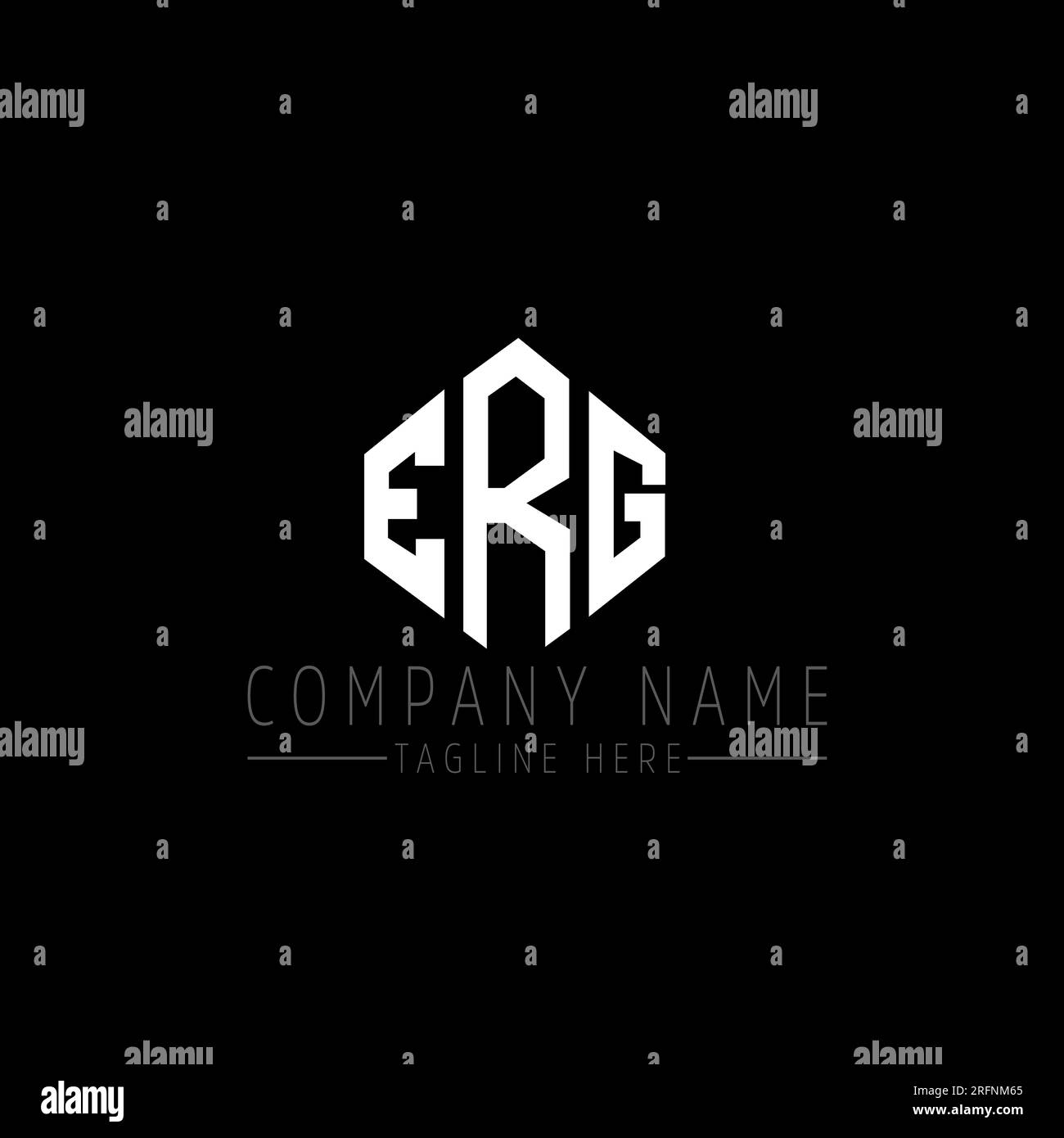 Logo ERG Letter con forma poligonale. Design con logo a forma di cubo e poligono ERG. Sagoma del logo vettoriale esagonale ERG in bianco e nero. ERG monogr Illustrazione Vettoriale