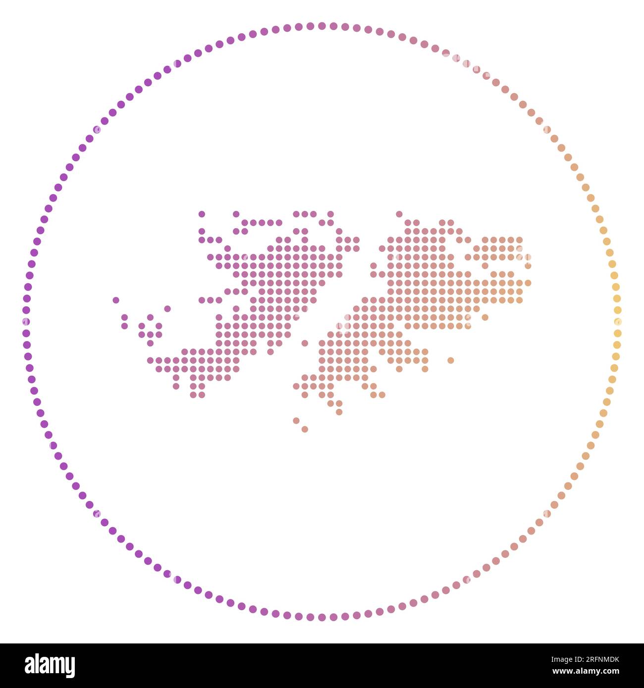 Badge digitale Falklands. Mappa in stile punteggiato delle Falklands in cerchio. Icona tecnica del paese con punti sfumati. Illustrazione vettoriale ordinata. Illustrazione Vettoriale