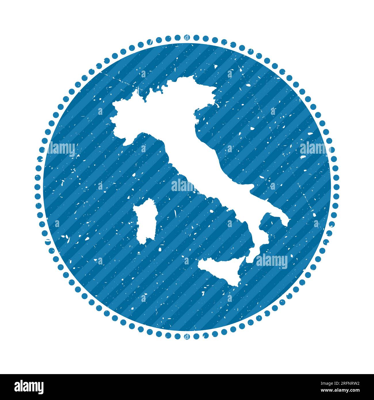 Adesivo da viaggio retrò a righe in Italia. Badge con mappa del paese, illustrazione vettoriale. Illustrazione Vettoriale