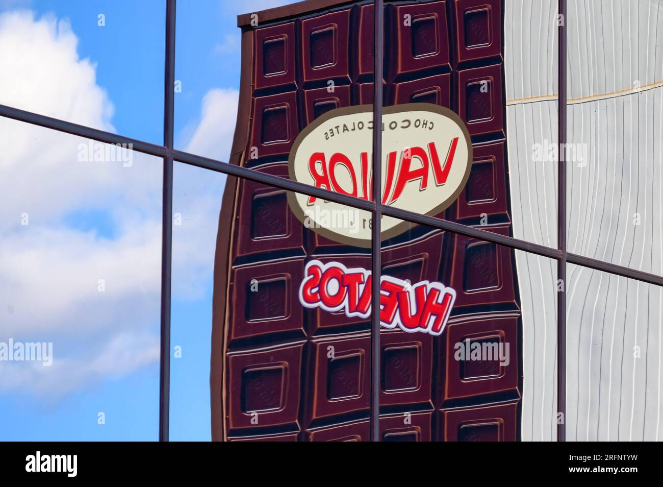 Cioccolatini Valor, Logo in Factory, Villajoyosa, Alicante, Spagna Foto Stock