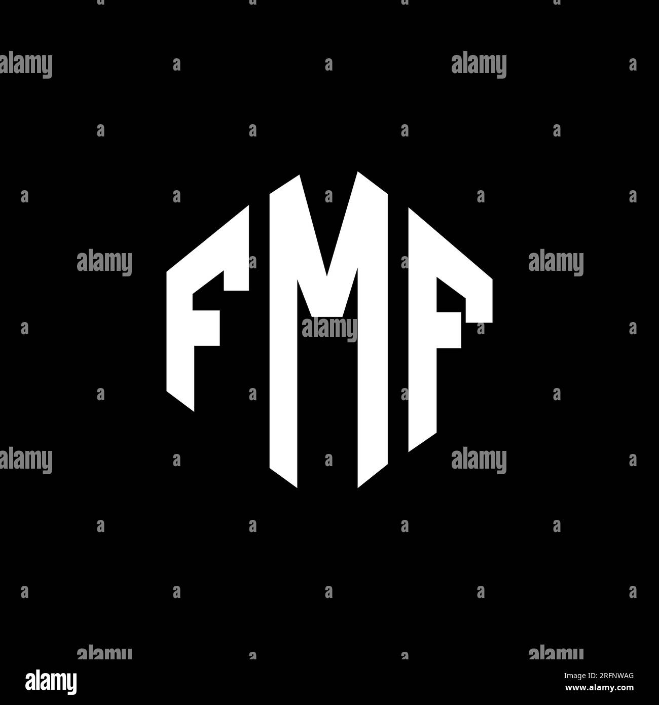 Logo FMF Letter con forma poligonale. Design con logo a forma di cubo e poligono FMF. Modello con logo vettoriale esagonale FMF in bianco e nero. Monogr. FMF Illustrazione Vettoriale