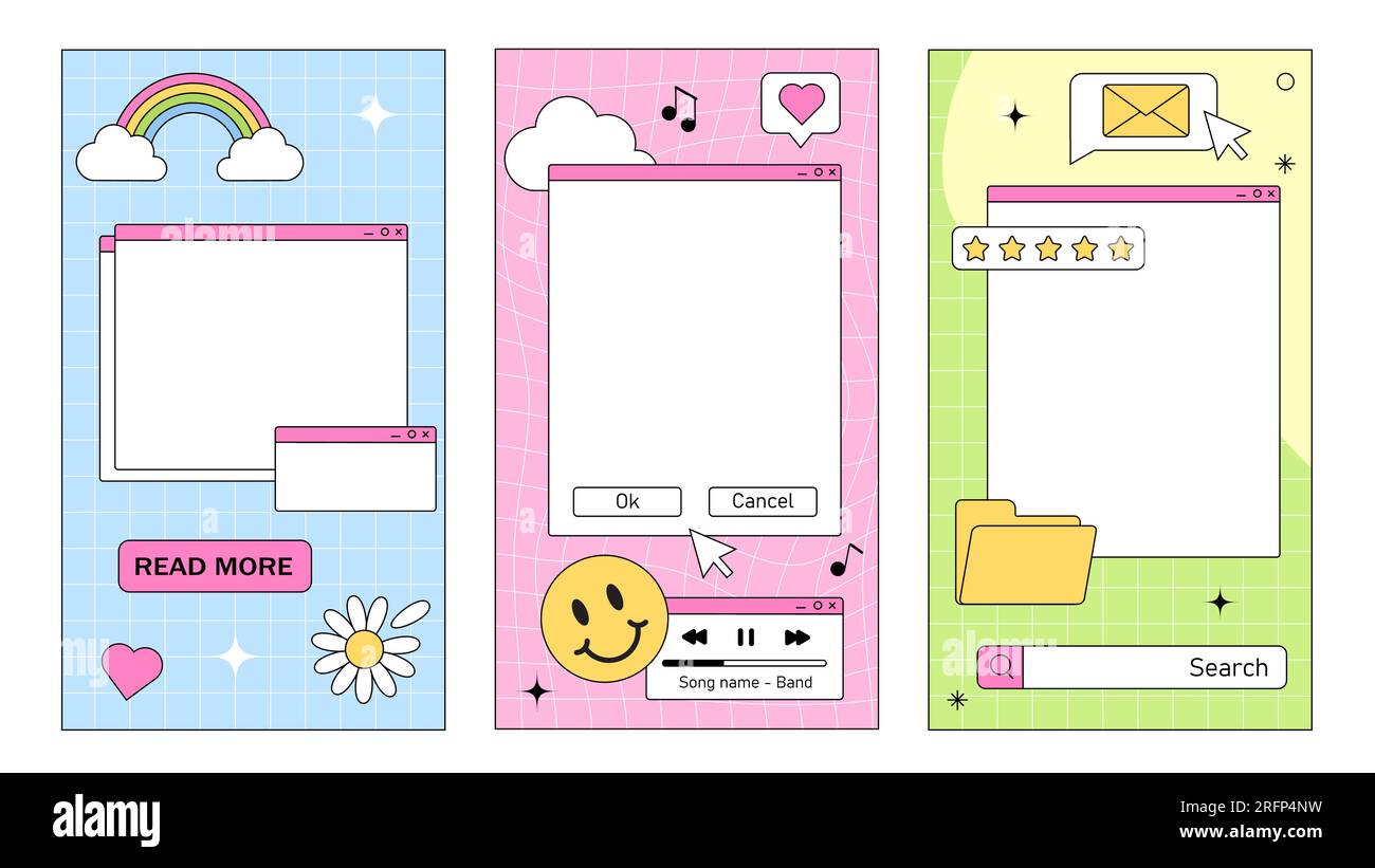 Set di banner vaporwave retro Illustrazione Vettoriale