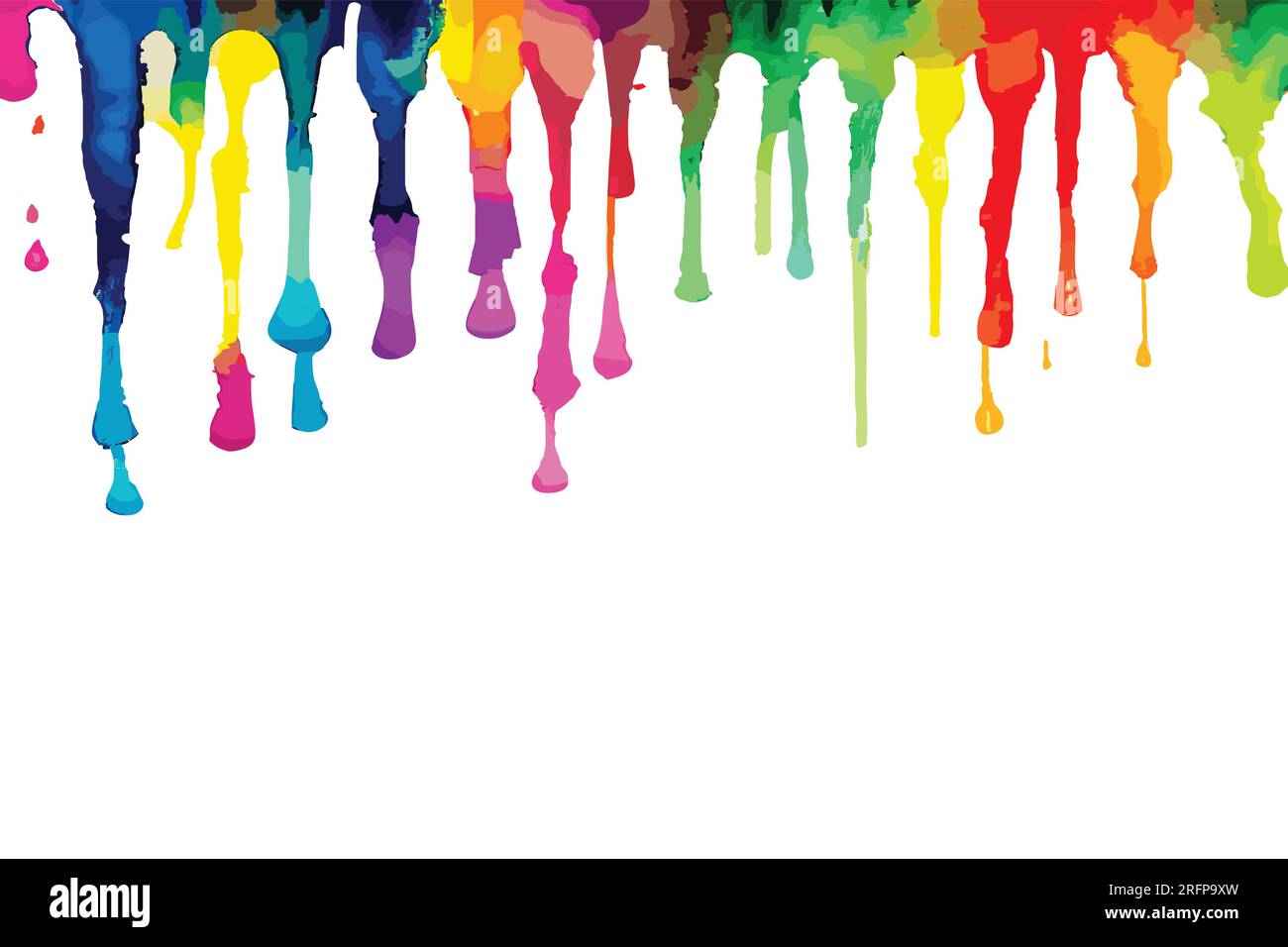 Colorazione gradiente arcobaleno ad acquerello astratto. Gocce di acquerello isolate su sfondo bianco. Illustrazione Vettoriale