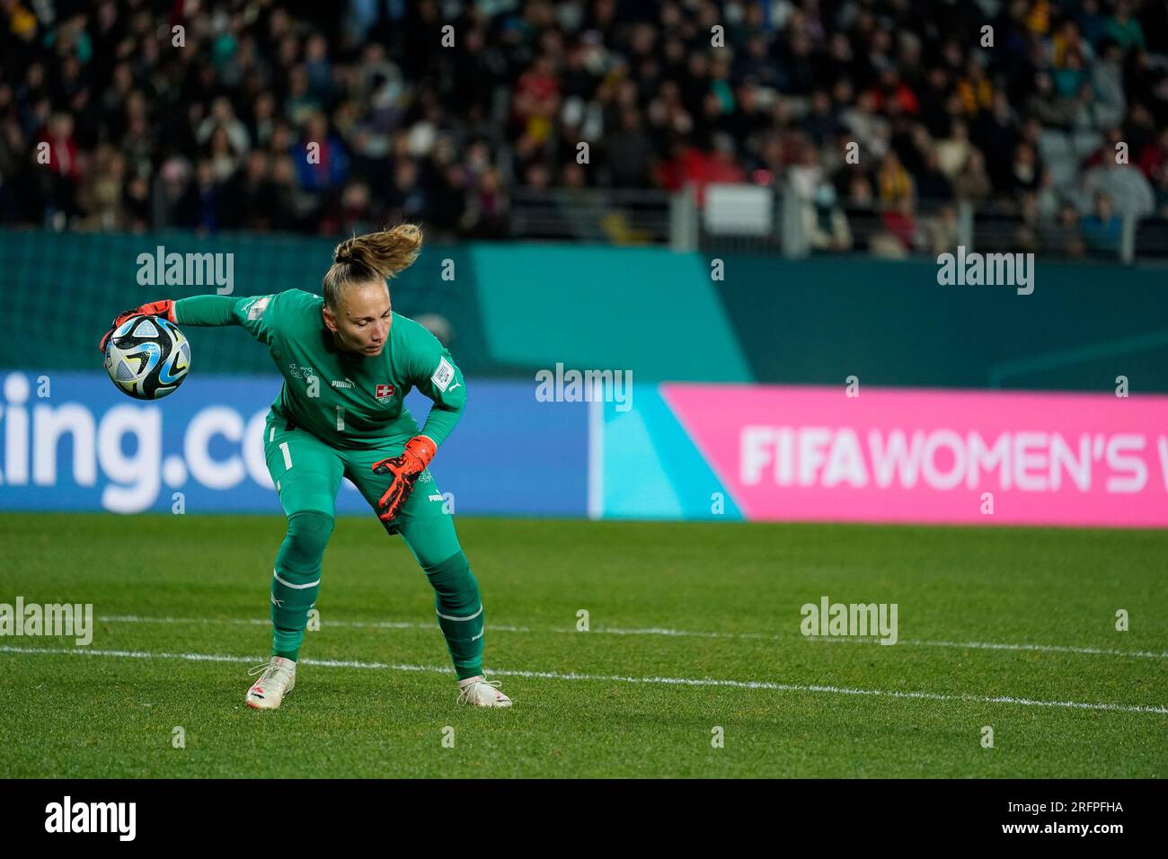 Auckland, nuova Zelanda. 5 agosto 2023. Coppa del mondo femminile FIFA 2023 Round of 16 - Svizzera contro Spagna. Portiere della Svizzera Gaelle Thalmann. DAT do/Alamy Live News. Foto Stock