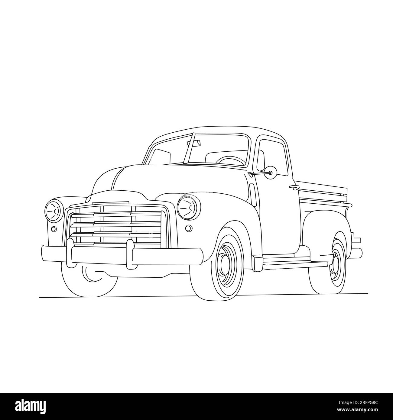 Pick-up classico. Carrello line art. Vettore e illustrazioni. Illustrazione Vettoriale