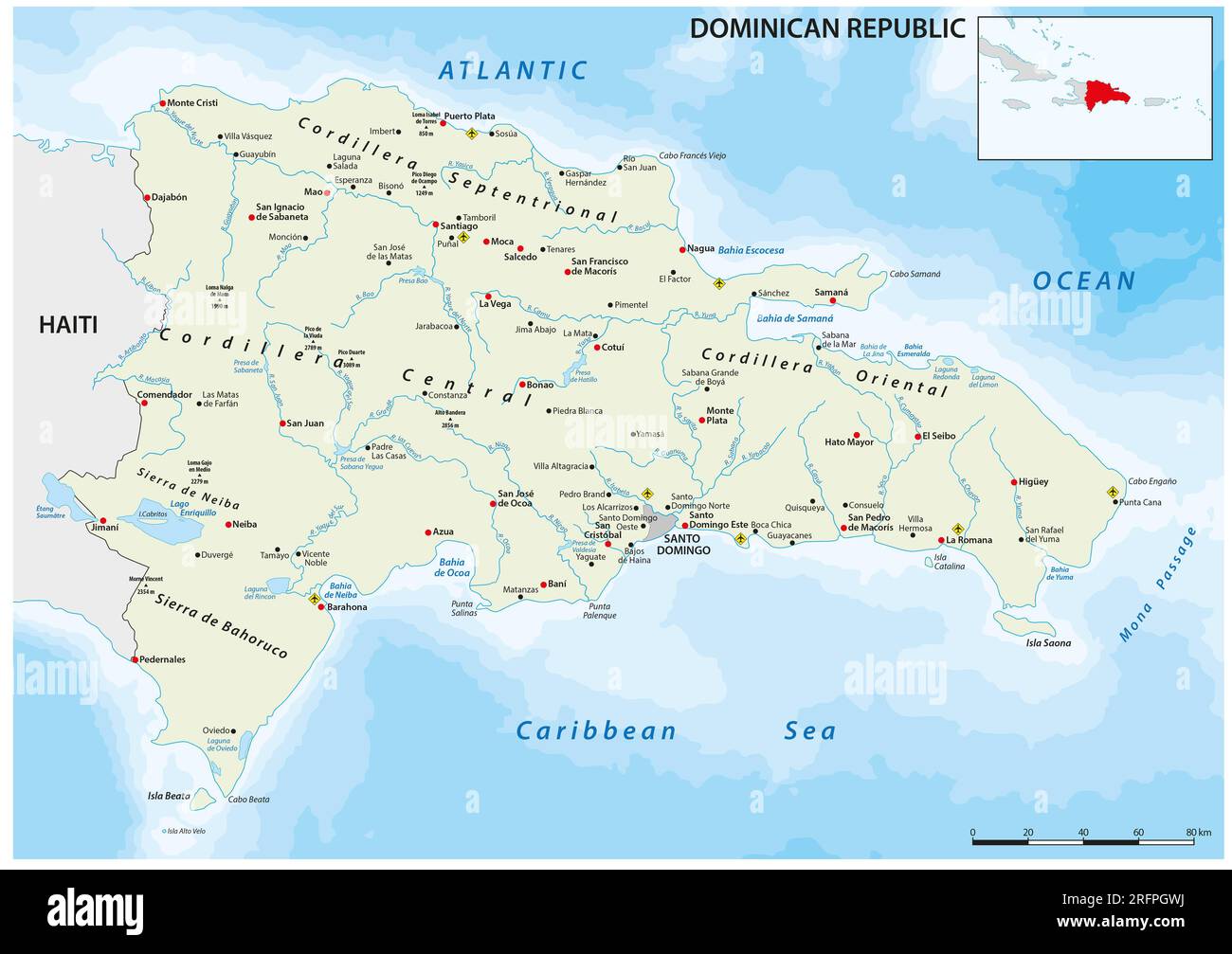 Mappa vettoriale del paese isola caraibico Repubblica Dominicana Foto Stock