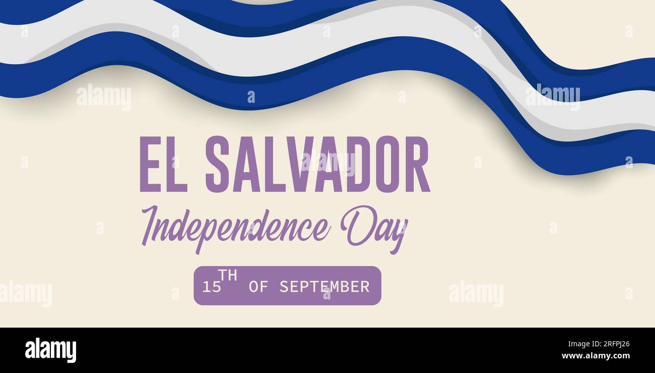 El Salvador Independence Day 15 settembre celebrazione con bandiera sventolante poster orizzontale. Illustrazione Vettoriale