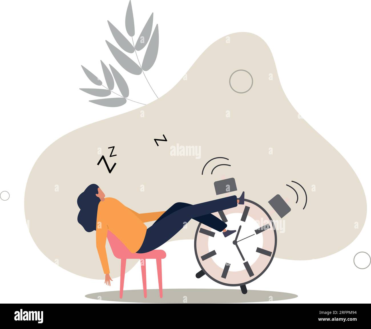 Il crollo pomeridiano, la pigrizia e il ritardo rinviano il lavoro da svolgere in seguito, la noia e il concetto di lavoro sonnolento.illustrazione vettoriale piatta. Illustrazione Vettoriale