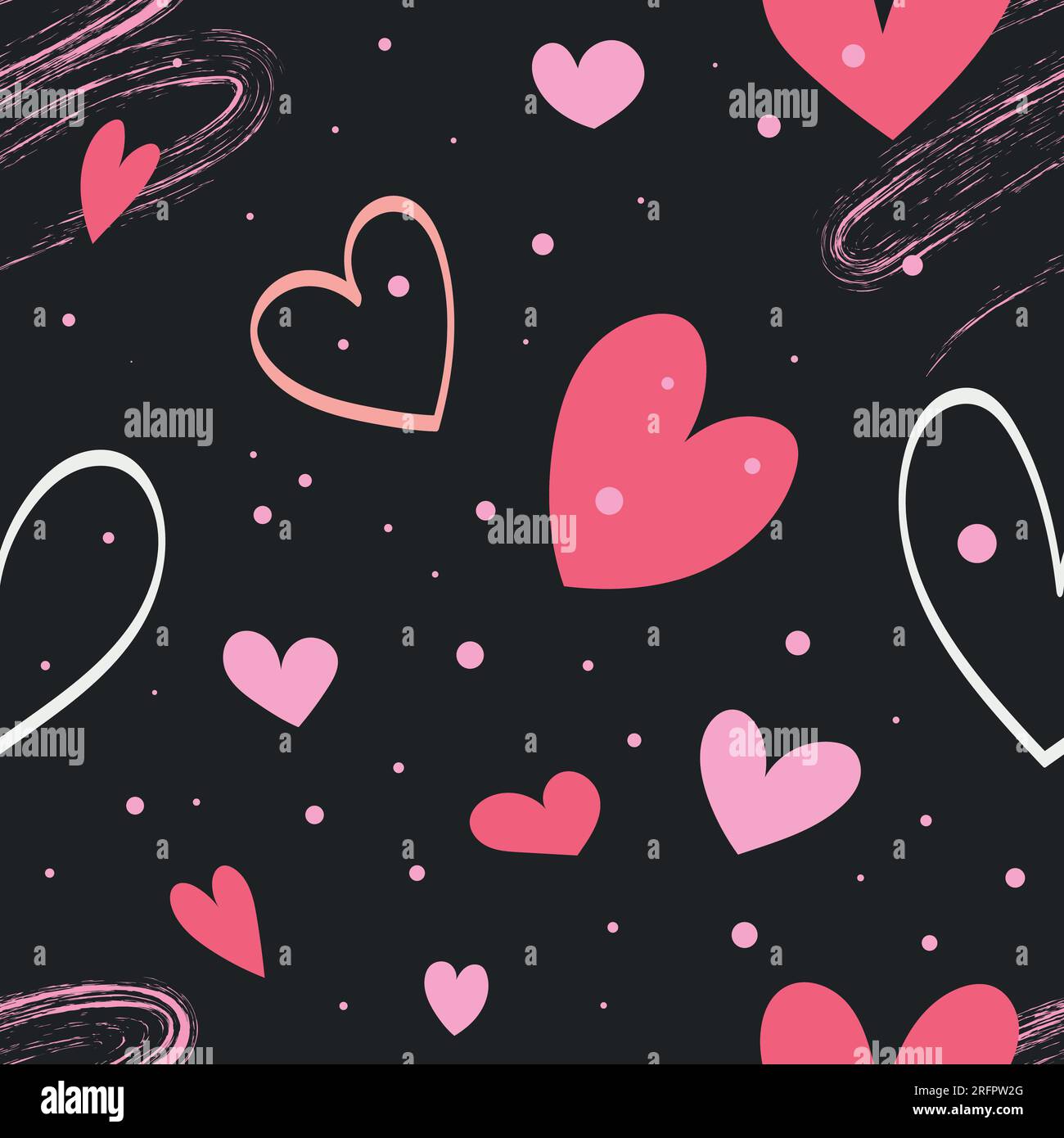 Cuori con motivo vettoriale senza cuciture in stile disegnato a mano. Sfondo romantico e ripetibile per San Valentino e festività. Sfondo natalizio con cuore di pennello. Illustrazione Vettoriale