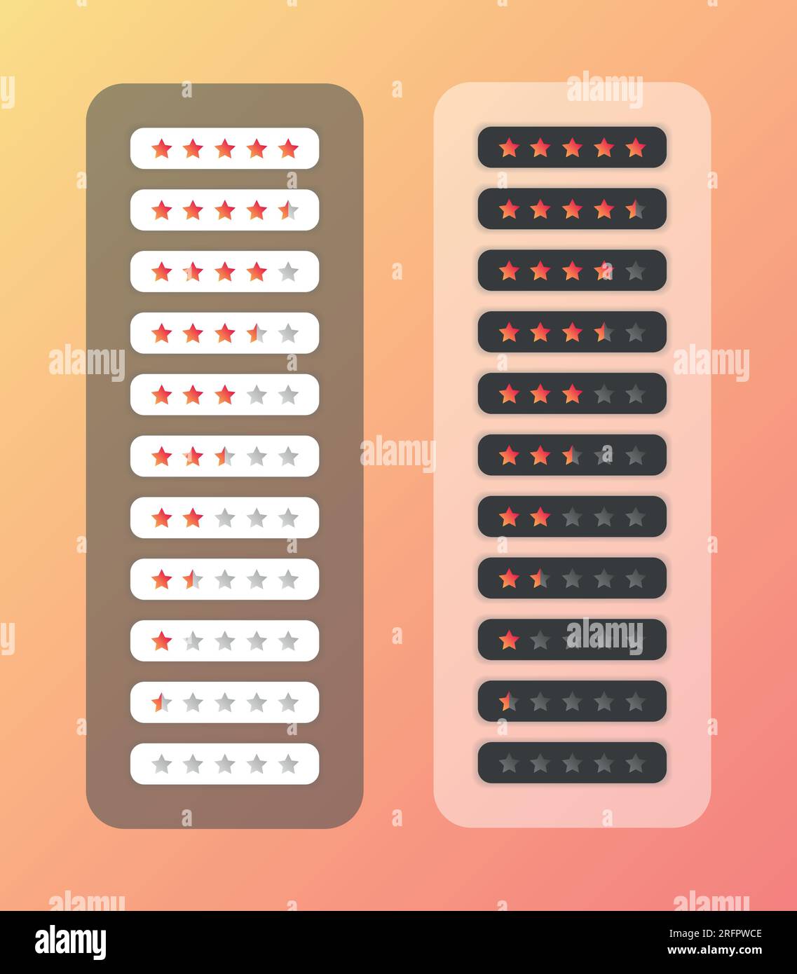 Set di icone di valutazione a 5 stelle. Illustrazione vettoriale eps10. Badge isolato per sito Web o app. Illustrazione Vettoriale