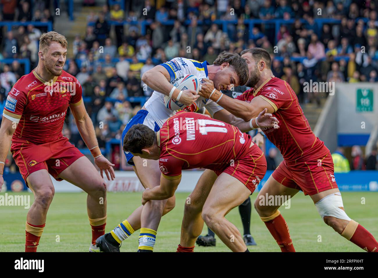 Halliwell Jones Stadium, Warrington, Inghilterra. 4 agosto 2023. Warrington Wolves contro Catalans Dragons, Betfred Super League. Credito: Mark Percy/Alamy Foto Stock