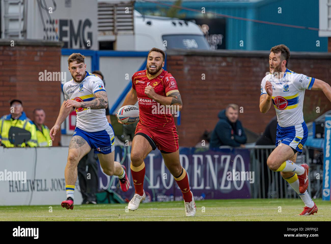 Halliwell Jones Stadium, Warrington, Inghilterra. 4 agosto 2023. Warrington Wolves contro Catalans Dragons, Betfred Super League. Credito: Mark Percy/Alamy Foto Stock