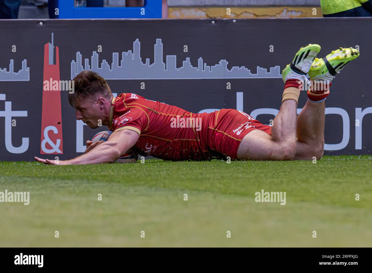 Halliwell Jones Stadium, Warrington, Inghilterra. 4 agosto 2023. Warrington Wolves contro Catalans Dragons, Betfred Super League. Credito: Mark Percy/Alamy Foto Stock
