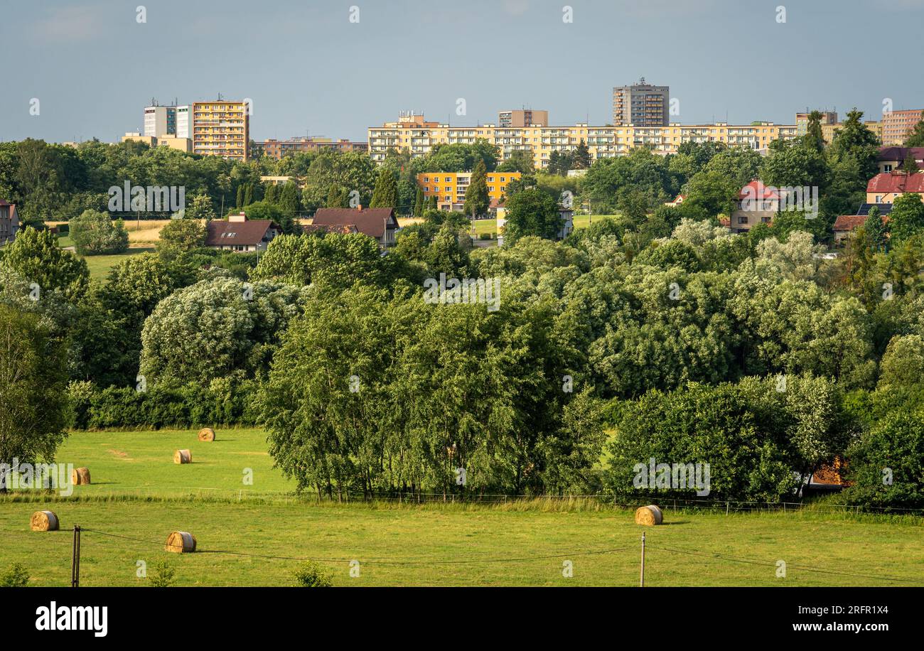 Città di Havířov vista da Bludovice, regione morava-slesiana, Repubblica Ceca Foto Stock