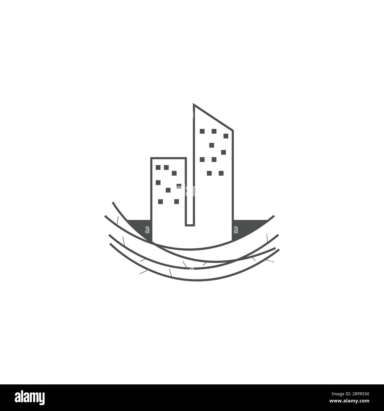 Illustrazione nido con disegno linea città, logo del simbolo birdhouse Vector. Concetto di design del logo creativo urbano urbano Illustrazione Vettoriale