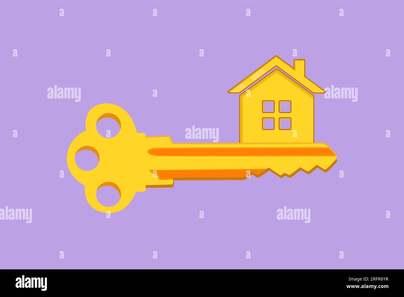 Disegno grafico piatto chiave stilizzata con simbolo della forma della casa. Design del logo della casa della chiave di sicurezza domestica. Concetto immobiliare, modello per vendite, affitto Foto Stock