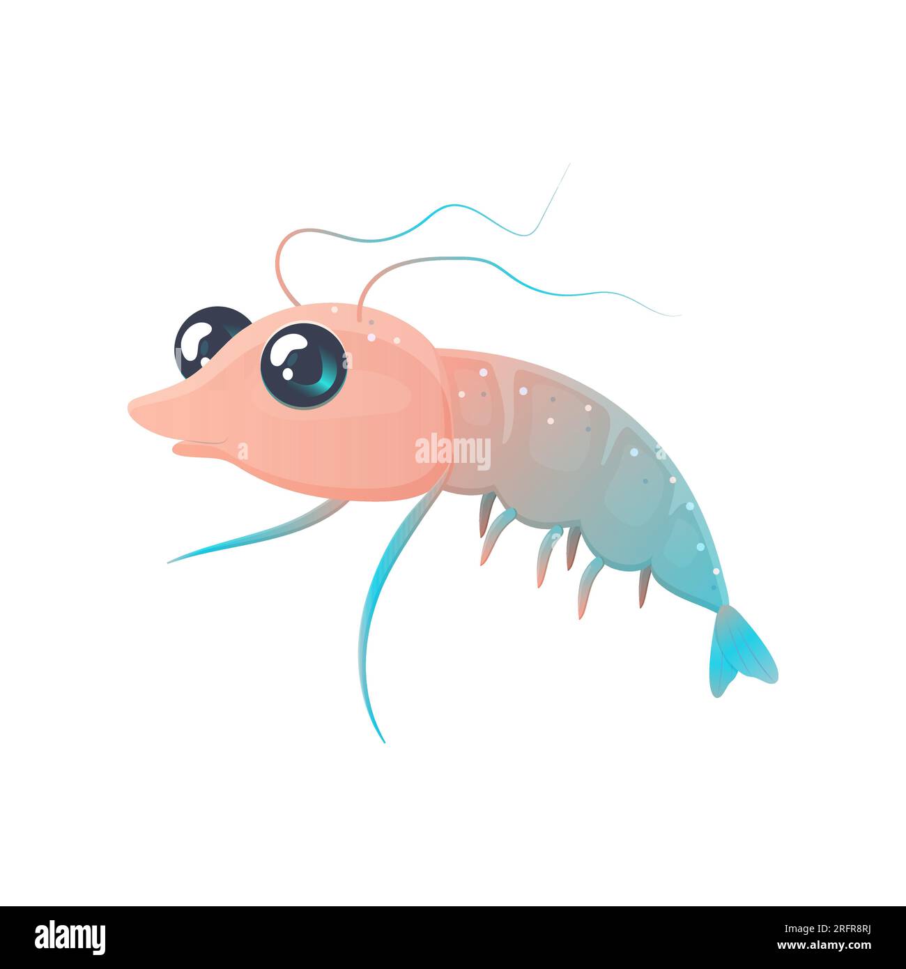 Illustrazione vettoriale dei gamberi Kawaii. Il divertimento delle creature marine Illustrazione Vettoriale