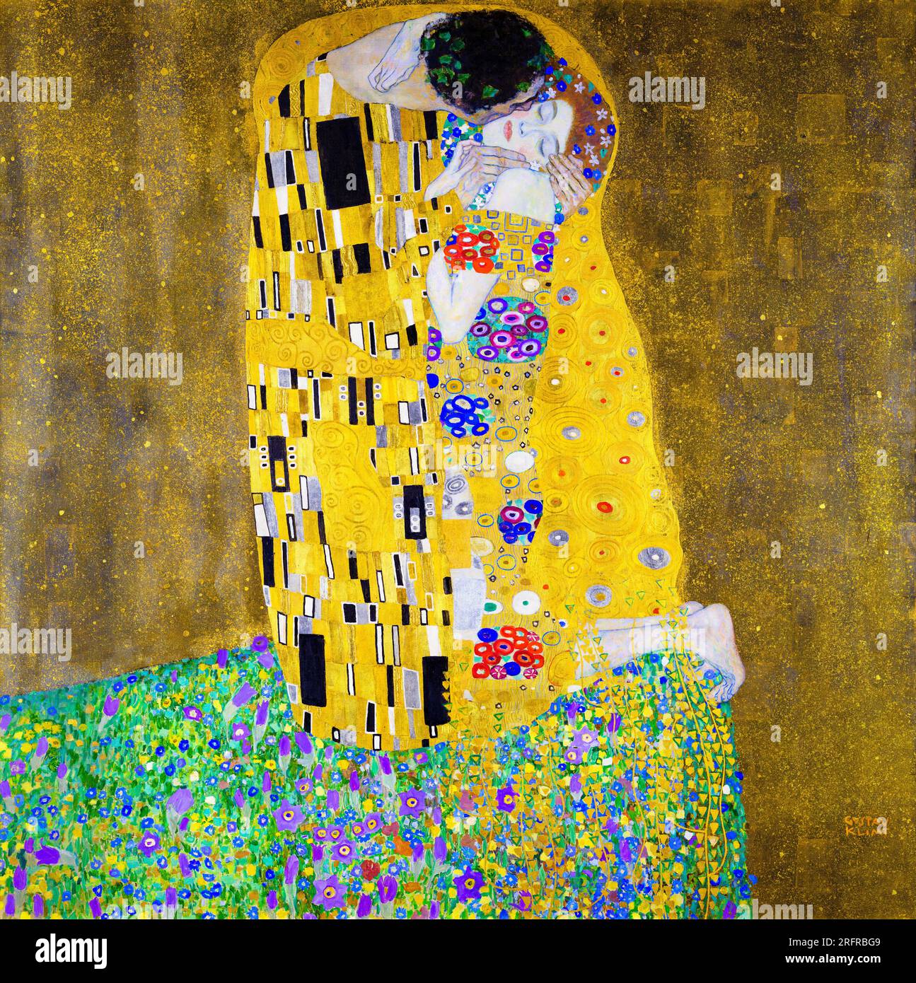 Il bacio, Klimt. Pittura ad olio su tela di Gustav Klimt, circa 1907 Foto Stock