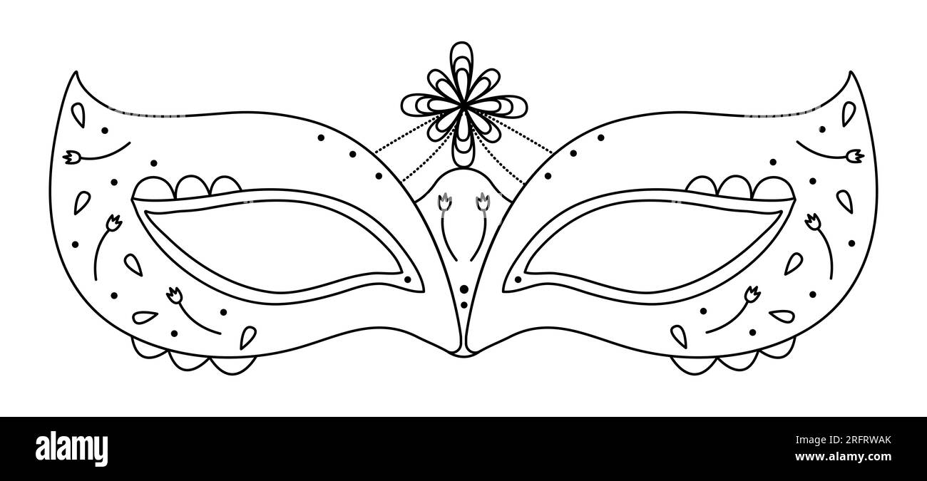 Maschera in maschera linea nera per purim e la mascarada, illustrazione per carnevale Illustrazione Vettoriale
