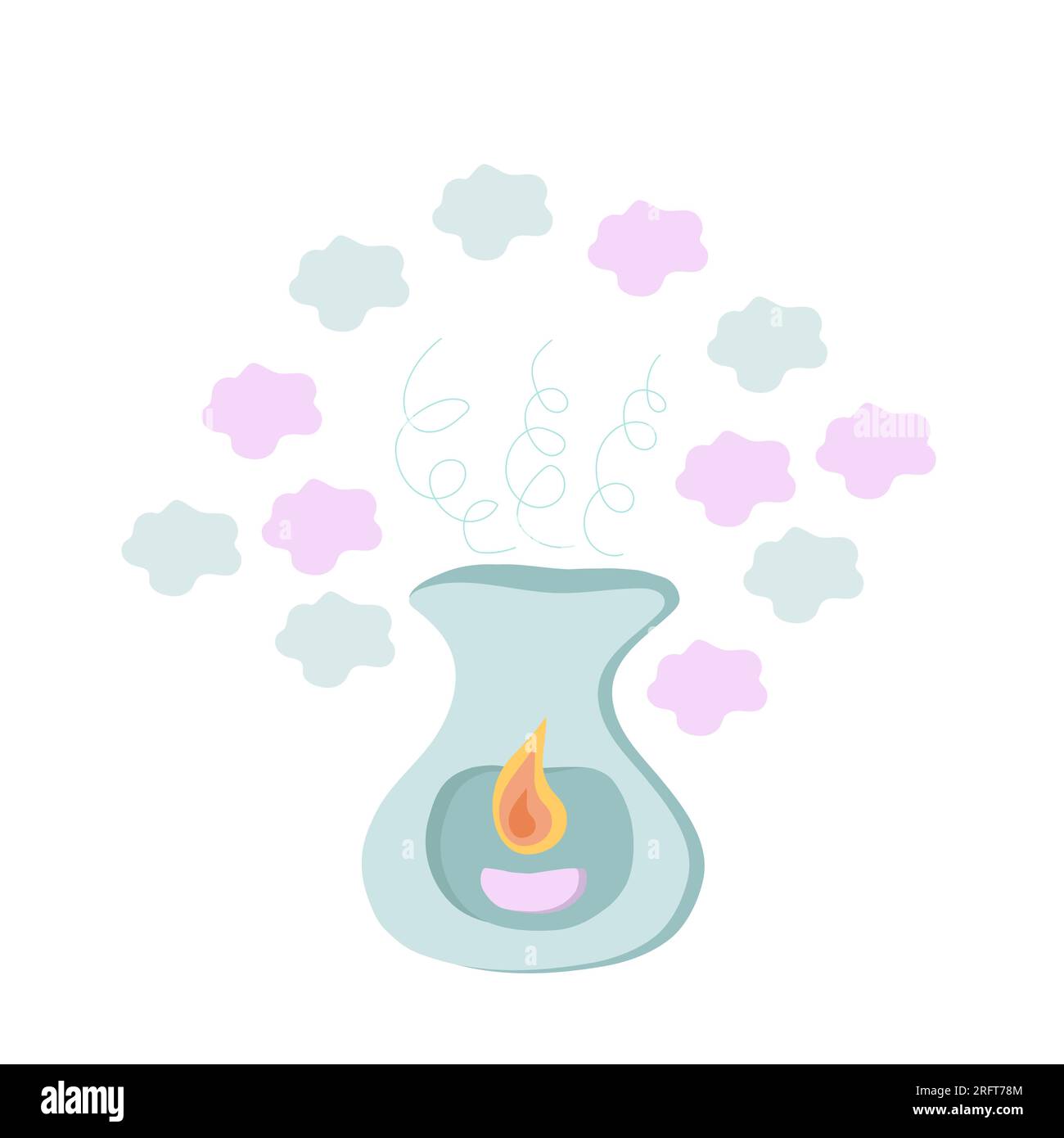 Lampada aromatica con candela che brucia all'interno e olio essenziale con un aroma e un odore deliziosi. Aromaterapia rilassante. Spa. candela disegnata a mano in un diffusore per fragranze per la casa. Vettore isolato Illustrazione Vettoriale