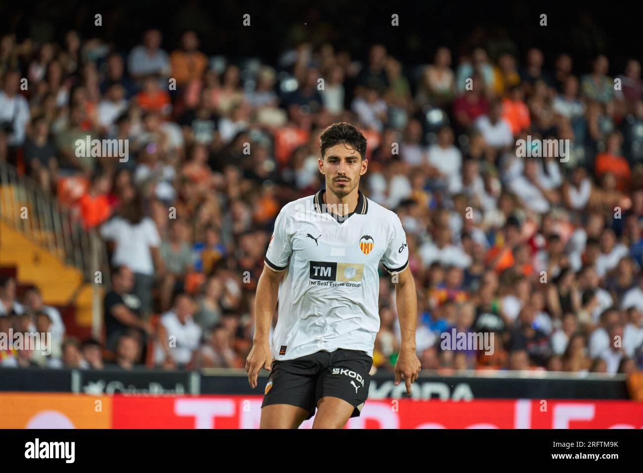 Andre Almeida di Valencia CF in azione durante la Liga EA Sport Regular PRE Season il 5 agosto 2023 allo Stadio Mestalla (Valencia, la Liga EA SpO Foto Stock