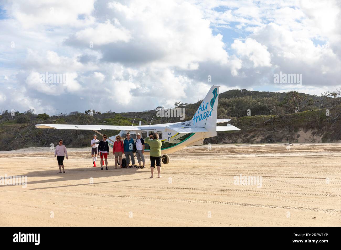 Piccolo velivolo di Fraser Island che offre voli privati su 75 miglia di spiaggia, Queensland, Australia Foto Stock