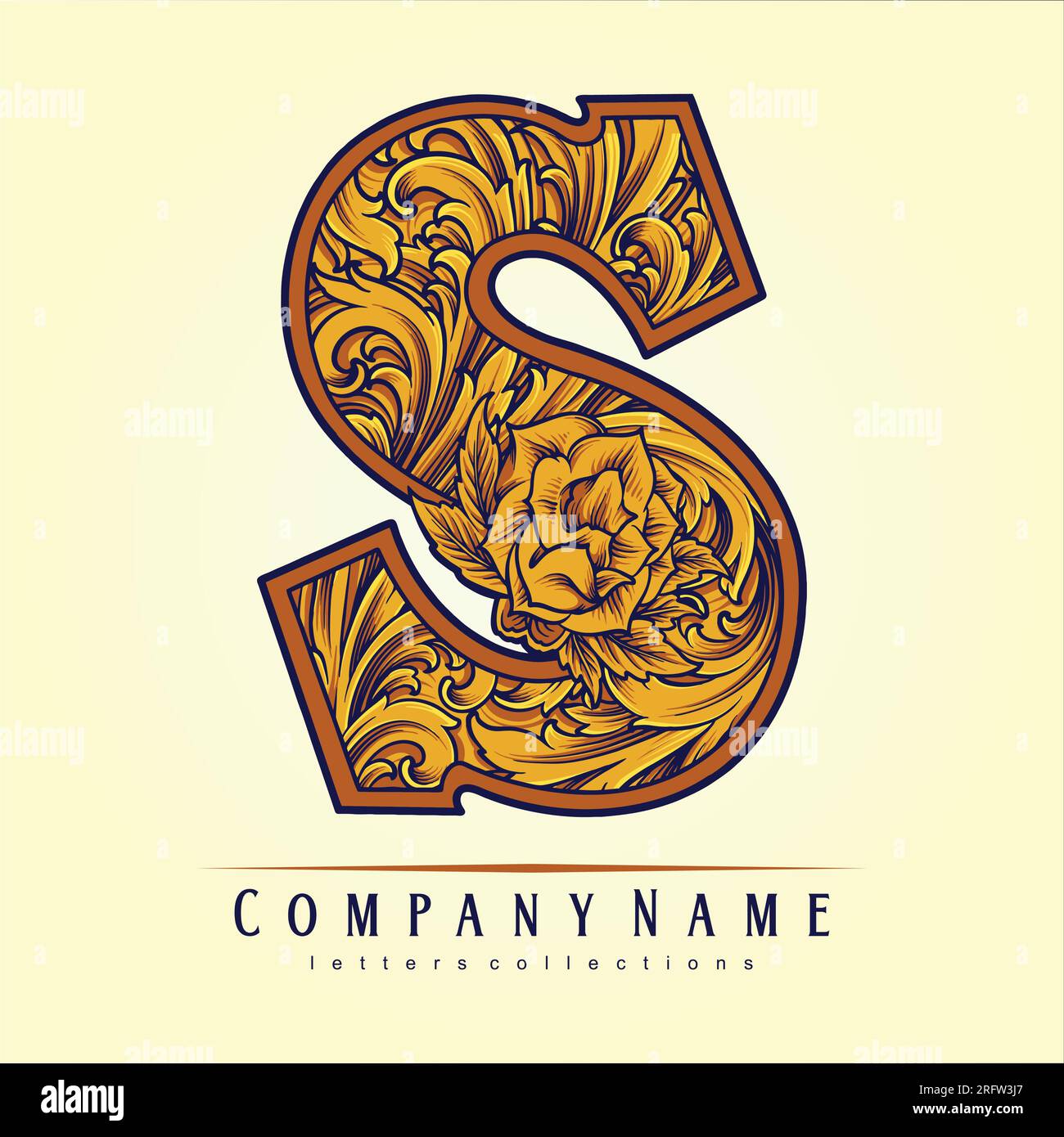 Monogramma inciso Elegance S con fiori illustrazioni vettoriali per il logo del tuo lavoro, t-shirt di merchandising, adesivi e disegni di etichette, poster, gre Illustrazione Vettoriale