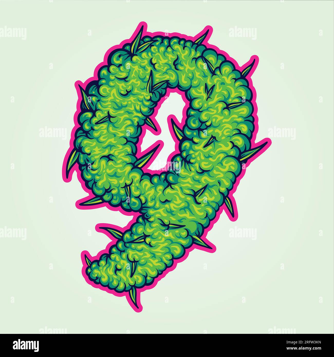 Monogramma delle piante infestanti lettera numero 9 con texture in germogli di canapa illustrazioni vettoriali per il logo dell'opera, t-shirt di merchandising, adesivi e disegni di etichette, poster, Illustrazione Vettoriale