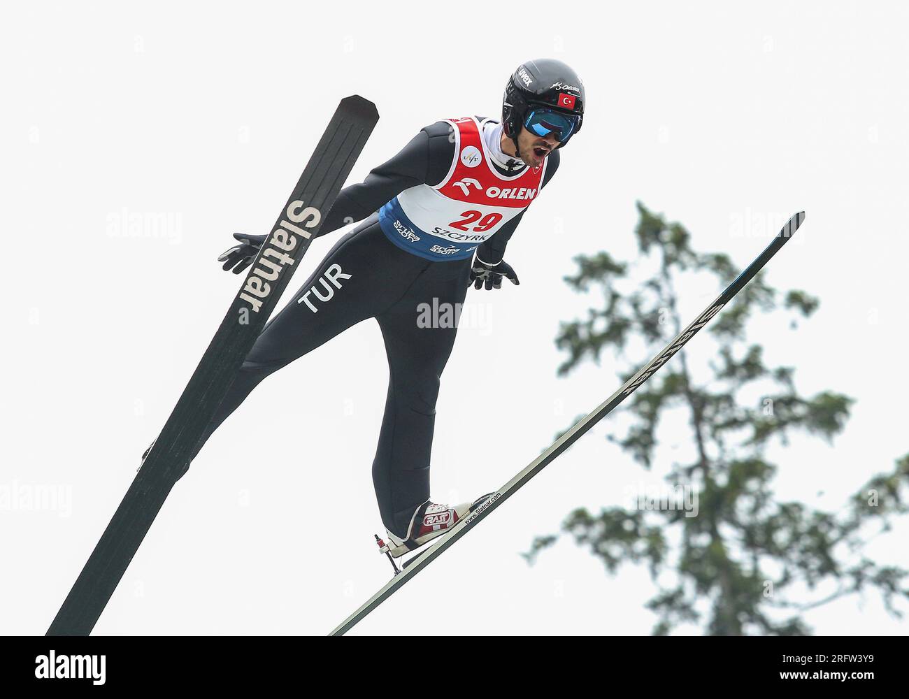 Szczyrk, Polonia. 5 agosto 2023. Muhammed Ali Bedir durante la gara individuale del FIS Ski Jumping Summer Grand Prixp a Wisla. (Foto di Damian Klamka/SOPA Images/Sipa USA) credito: SIPA USA/Alamy Live News Foto Stock