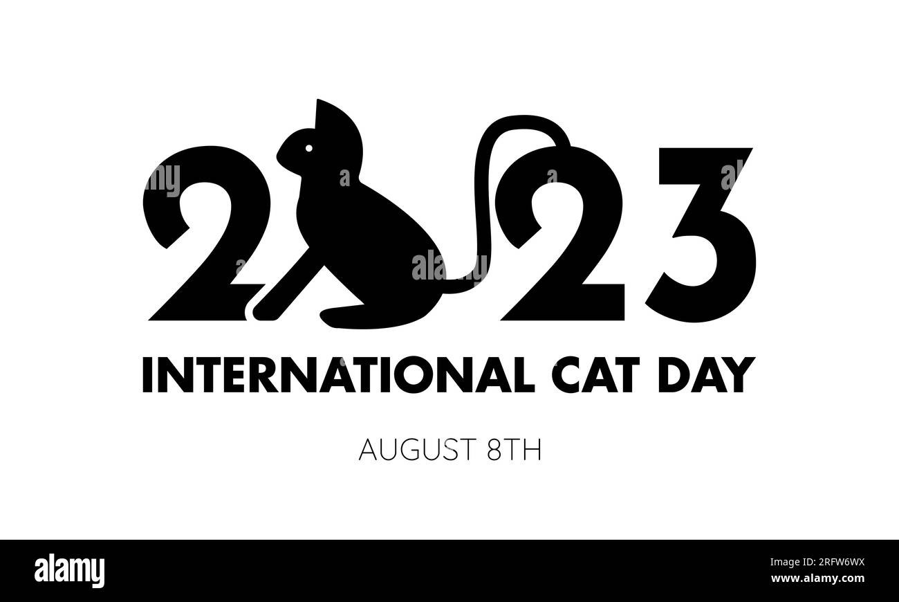 Illustrazione del progetto vettoriale Concept International Cat Day 2023. Concetto animale per l'amore del gatto Illustrazione Vettoriale