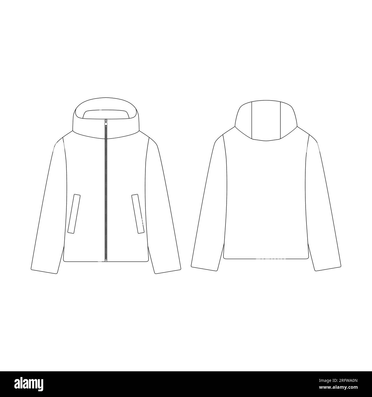 Modello donna in piuma parka illustrazione vettoriale modello piatto per outerwear della collezione di abbigliamento Illustrazione Vettoriale