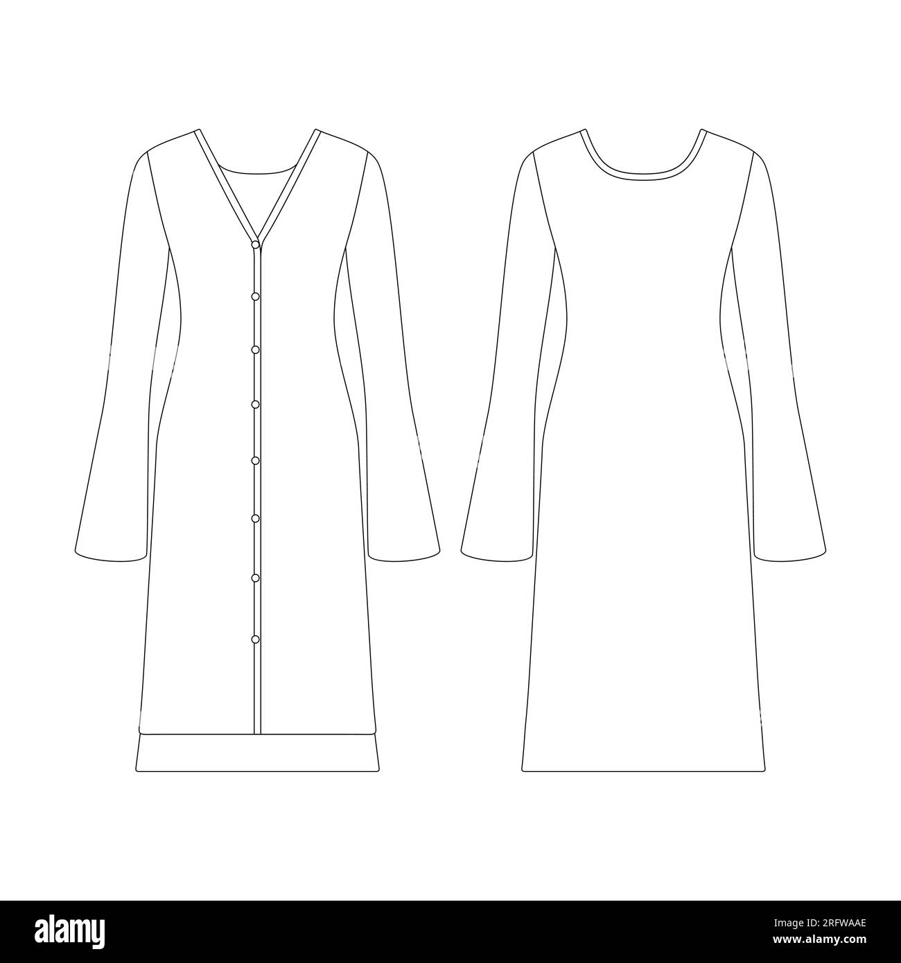 Modello donna a coste lungo cardigan illustrazione vettoriale, modello piatto, delinea l'outerwear della collezione di abbigliamento Illustrazione Vettoriale