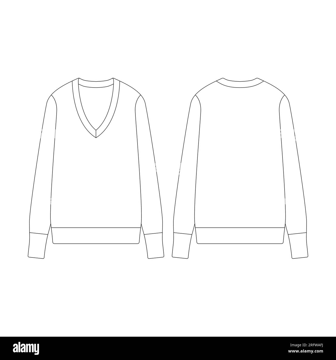 Pullover da donna modello con scollo a V illustrazione vettoriale, design piatto che delinea l'outerwear della collezione di abbigliamento Illustrazione Vettoriale