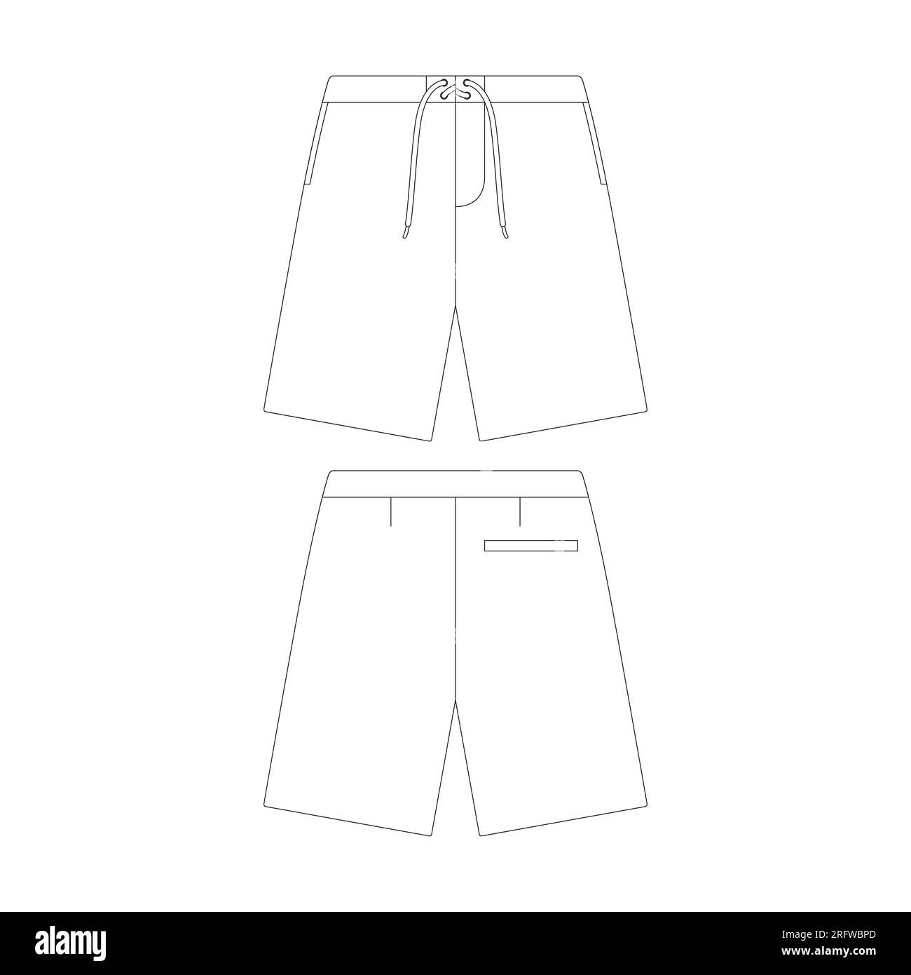 pantaloncini da surf modello a figura vettoriale, design piatto che delinea la collezione di abbigliamento Illustrazione Vettoriale
