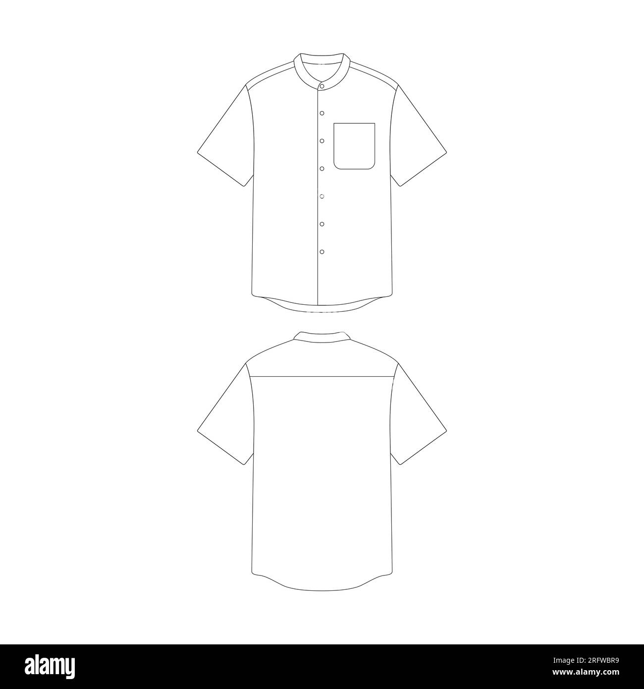 camicia modello con colletto a forma di nonnino con illustrazione vettoriale tascabile, modello piatto per la collezione di abbigliamento Illustrazione Vettoriale