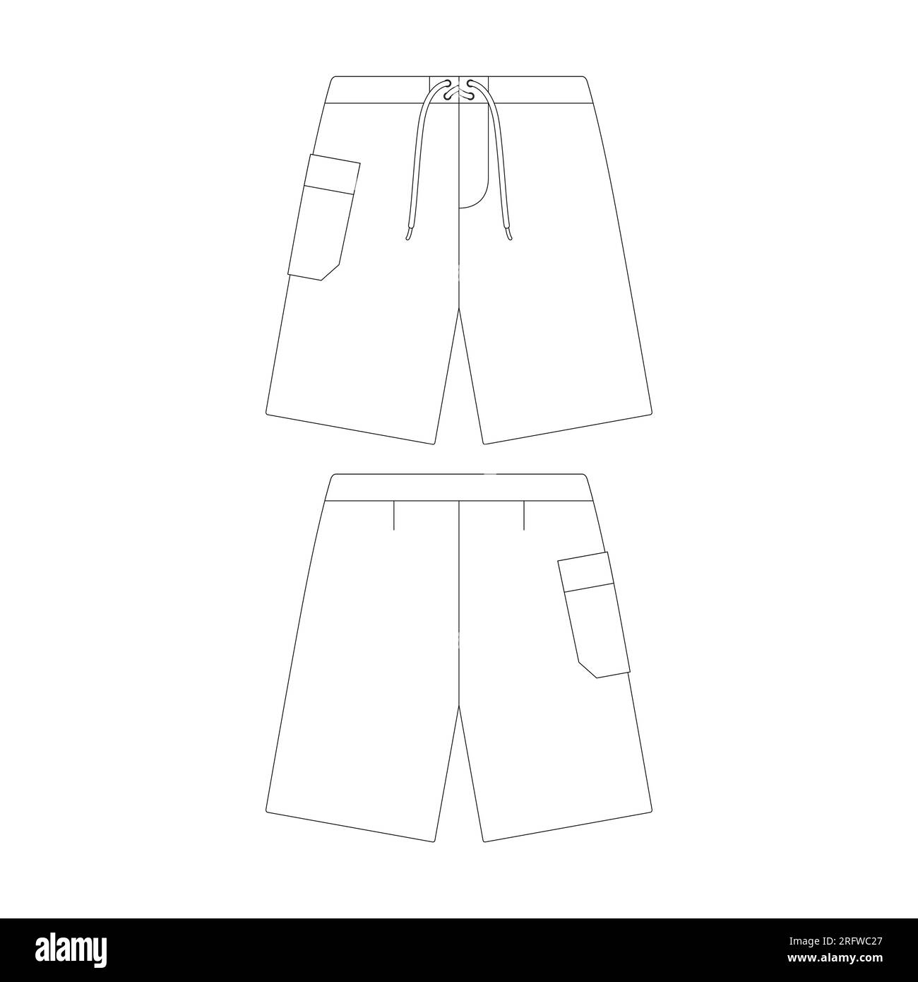 pantaloncini da surf modello a figura vettoriale, design piatto che delinea la collezione di abbigliamento Illustrazione Vettoriale